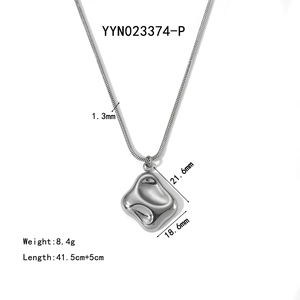 Detail view of irregular geometric pendant with 41.5cm stainless steel snake chain