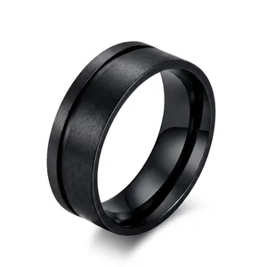 Mens Stainless Steel Ring Black Brushed Outer Blue Polished Inner Bicolor Industrial Style Fashion Jewelry