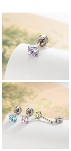 Macro shot of 4mm colorful zircon stud earrings with secure threaded screw backs