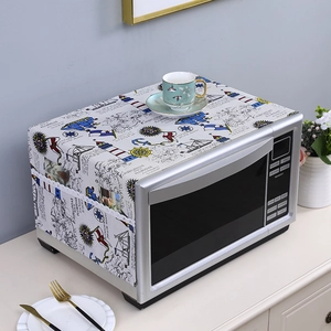Nautical map linen microwave dust cover with side storage pockets and lighthouse print