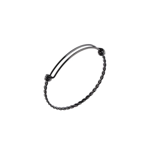 Detail of black twisted rope design on adjustable stainless steel bangle bracelet