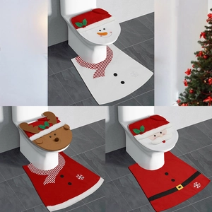 Christmas Toilet Seat Cover And Rug Bathroom Decor Santa Snowman Reindeer Cartoon Polyester Plush Holiday Festive