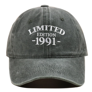 Close-up of Limited Edition 1991 white embroidery on vintage washed cotton baseball cap