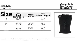 Detailed size chart for lace tank top including bust, waist and length measurements