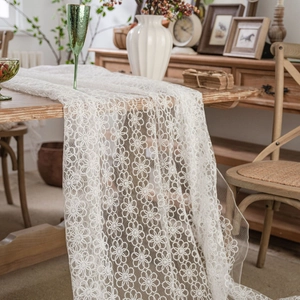 Floral Embroidered Lace Tablecloth Rectangular White Mesh Table Cover For Wedding Party Dining Room Kitchen Decor Backdrop