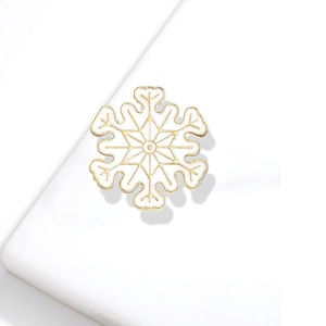 Elegant gold and white enamel snowflake brooch pin for Christmas holiday backpack decor