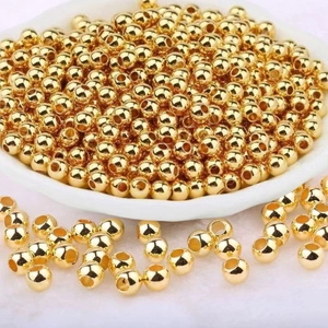 Round Loose Spacer Beads Copper Metal 18K Gold Plated Polished Smooth For DIY Jewelry Making Bracelet Necklace