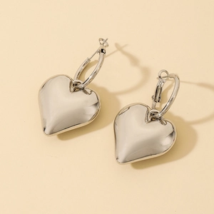 Alloy Metallic Heart Drop Earrings With 925 Sterling Silver Earring Post Polished Cool Style Jewelry For Women