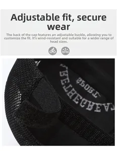 Detail of adjustable strap and breathable mesh on black quick-dry baseball cap