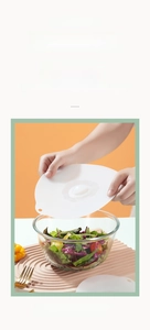 Close-up of flexible food-grade silicone lid stretching over a glass bowl for airtight seal