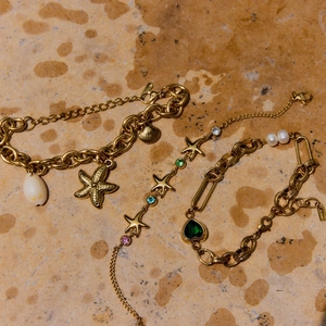 Titanium steel starfish and colorful zircon charm bracelet in luxury gold finish
