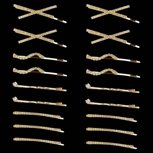 Lot de 18 barrettes dorées minimalistes avec cristaux sur fond noir