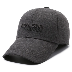 Men's winter dark grey baseball cap with embroidery and ear flaps for warmth