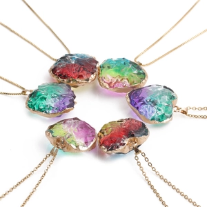 Heart Pendant Necklace Stainless Steel Gold Plated Colorful Crystal Resin Boho Trendy Jewelry For Women Girls Elegant