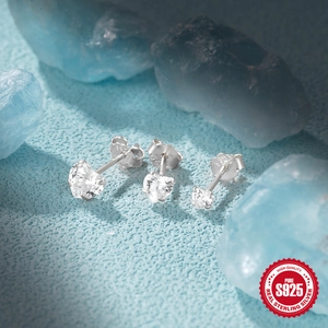 Three-piece set of 925 sterling silver heart-shaped stud earrings with sparkling cubic zirconia
