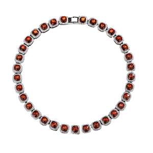 12mm hip hop link necklace with orange-red square crystals and pave small diamonds
