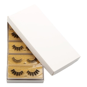 Detail of 3D faux mink eyelash set with styles #101, #100, and #106 in a white case
