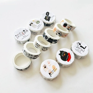 Detail shot of cute cat themed washi tape set for scrapbooking and decoration