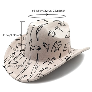 American western style cowboy hat with seagull patterns and wide brim felt material