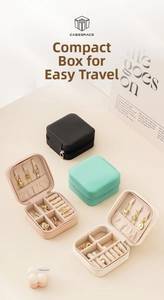 Mini PU leather travel jewelry boxes in four colors with functional interior organizers