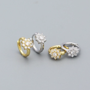 925 Sterling Silver Flower Hoop Earrings Sparkling Rhinestone Plum Blossom Dainty Huggies Jewelry For Women