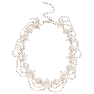 Elegant silver flower necklace with sparkling rhinestones and delicate tassel charms