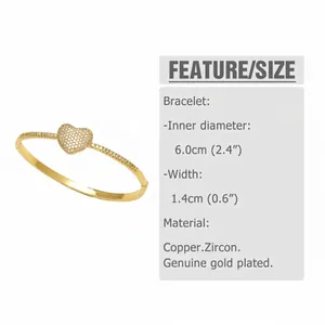 Tabella taglie del bracciale cuore con zirconi, diametro 6,0 cm e larghezza 1,4 cm