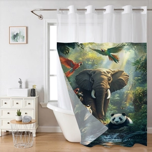 Waterproof waffle shower curtain with animal print in a modern bathroom setting