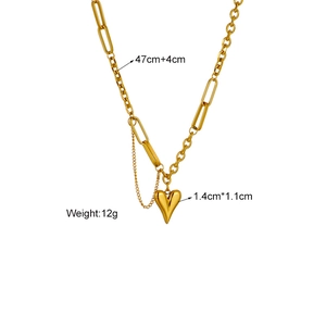 Titanium steel heart pendant necklace with dual-chain design and 47cm chain length