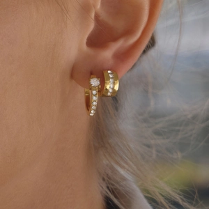 Orecchini a Cerchio in Acciaio Inossidabile Placcato Oro 18K con Strass Quadrati Orecchini Huggie Geometrici Gioielli da Donna