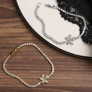 Elegant gold and silver leaf zircon bracelets with sparkling five-petal flower design