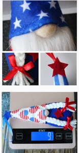 Macro detail of patriotic gnome featuring American flag heart and star patterned tall hat