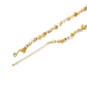18K gold plated brass necklace featuring irregular natural yellow stones and gold beads