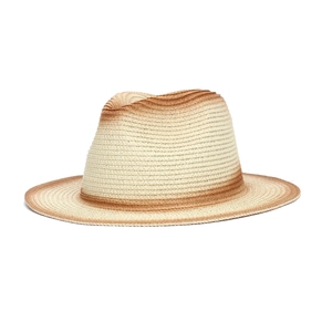 Unisex cream Panama straw hat with brown ombre gradient brim for summer sun protection