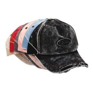 Distressed vintage denim baseball cap with Boston embroidery in multiple colors