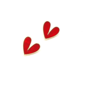 Elegant s925 silver red heart earrings with golden frame on white background
