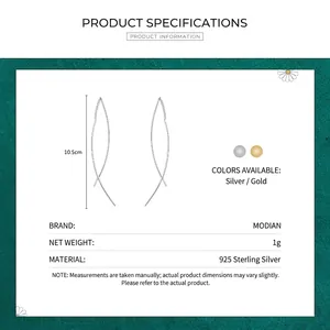 Minimalist S925 sterling silver drop thread earrings with 10.5cm long curved wire design