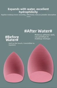 Macro view of makeup sponge expanding in size after soaking in water compared to dry state