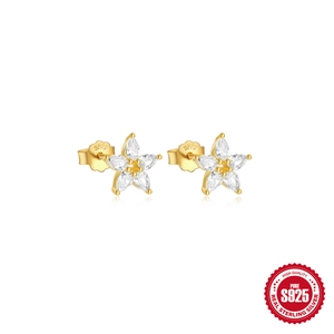 Exquisite S925 sterling silver golden star stud earrings with sparkling cubic zirconia