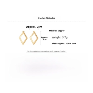 Detail showing geometric hollow diamond earring dimensions 3x2cm and 3.7g copper weight