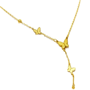 Elegant 18K gold plated butterfly tassel necklace with titanium steel link chain for women