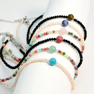 Y2K colorful agate and crystal bead necklace set with bohemian adjustable lobster clasp