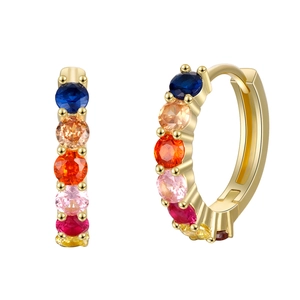 Rainbow cubic zirconia gold hoop earrings in 925 sterling silver for women