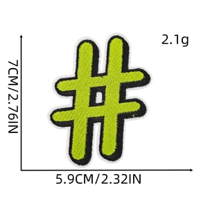 Green and black embroidered hashtag iron-on patch for kids clothing 7x5.9cm 2.1g