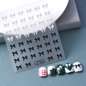 5D Embossed Nail Art Stickers Bow Knot Design Stereo Relief Black White Self Adhesive DIY Manicure Decor For Women