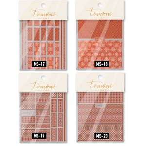 Lot de stickers nail art 5D style japonais orange et rouge avec motifs géométriques