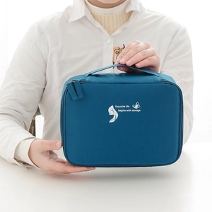 Large Capacity Cosmetic Bag Polyester Memory Fabric Waterproof Travel Toiletry Organizer With Handle Portable For Women