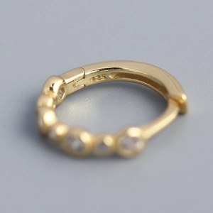 Golden S925 sterling silver hoop earring with clear stones and 925 engraving mark