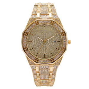 Women Luxury Quartz Watch Full Rhinestone Iced Out Octagonal Bezel Metal Strap Fashion Elegant Date Display