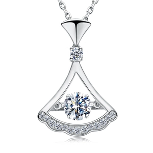 Elegant S925 sterling silver necklace featuring a fan-shaped pendant with dancing stone